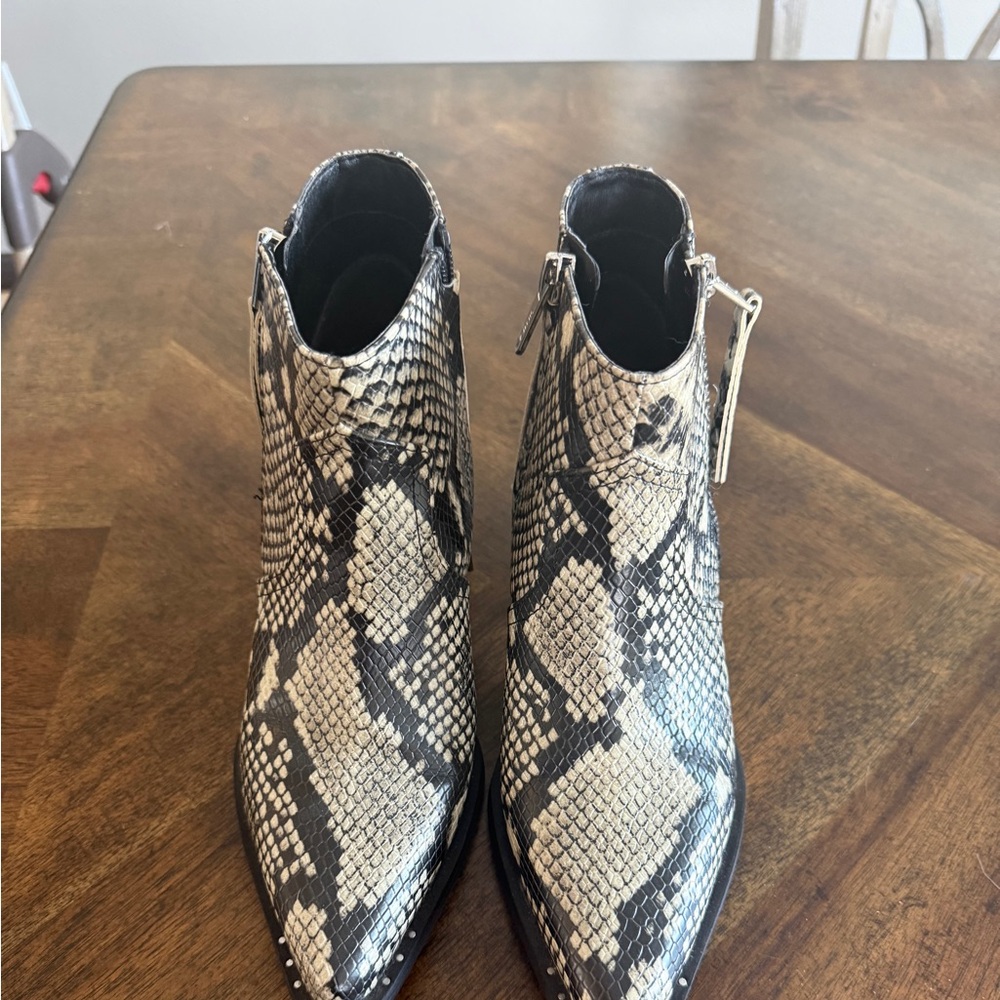 Circus by Sam Edelman Black and Cream Snakeskin Ankle Boots